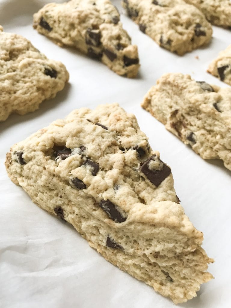 These Brown Butter Chocolate Chunk Scones are everything!  Buttery, delicious scones filled with semisweet chocolate chunks!  