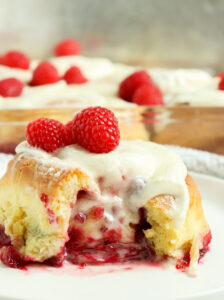 raspberry sweet roll topped with icing