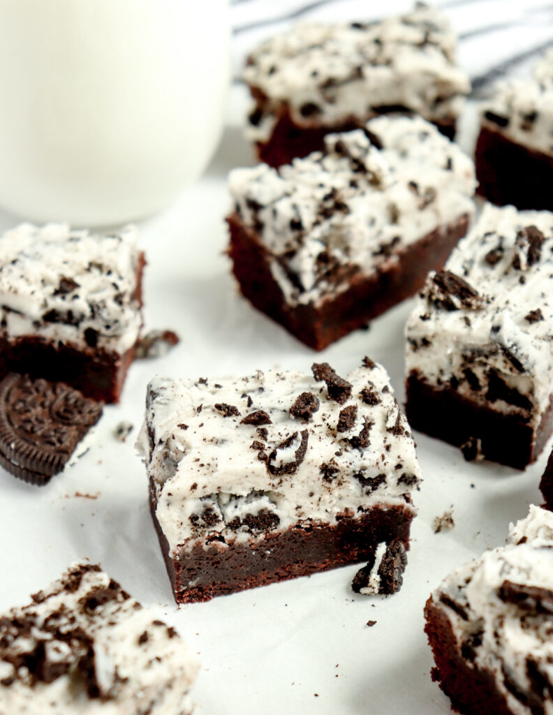 brownies topped with Oreo buttercream
