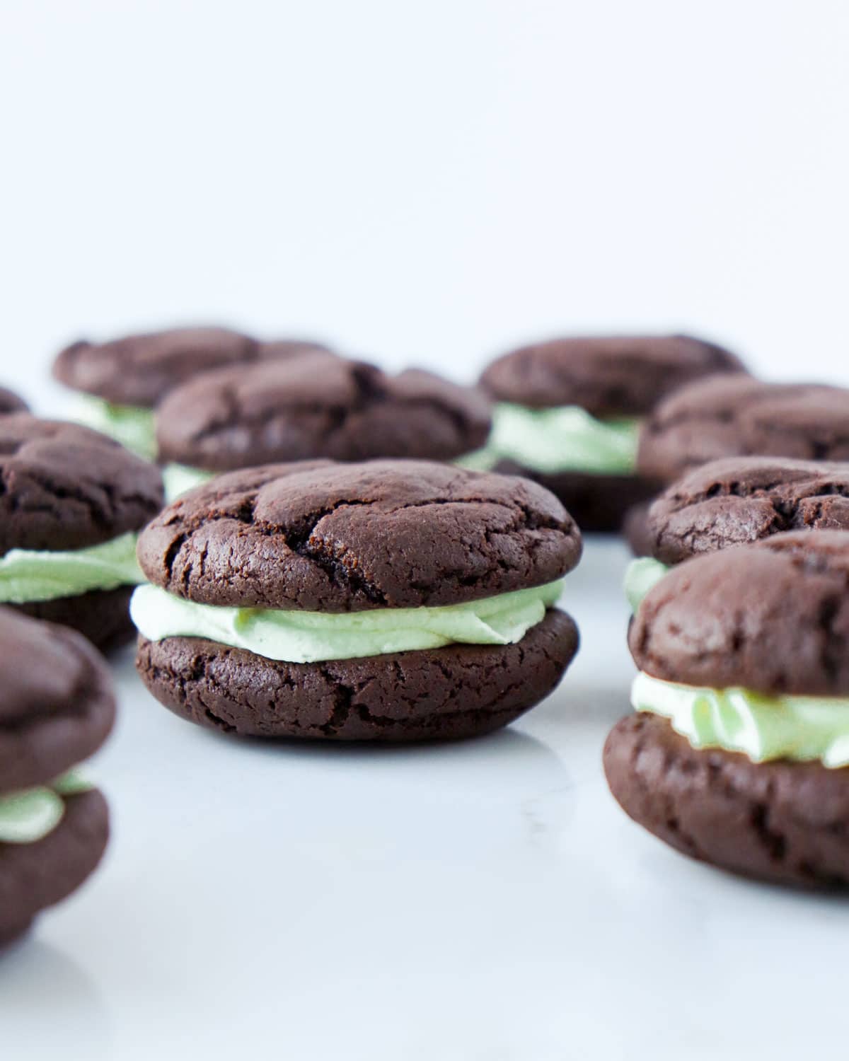 Chocolate cookies sandwiched with green mint frosting in between.