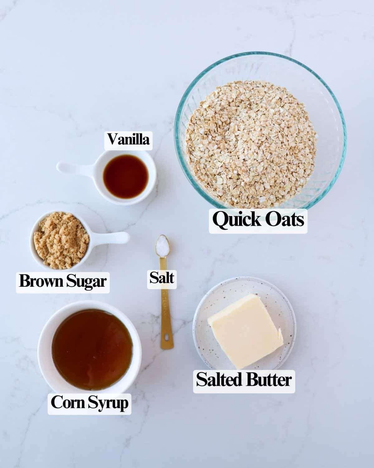 Labeled ingredients for oat bars.