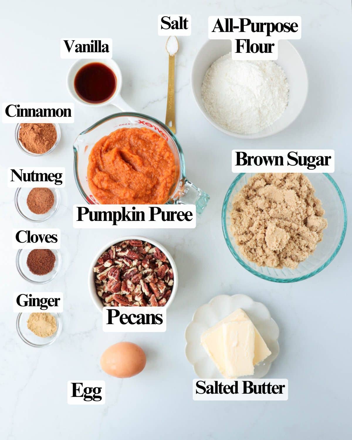 Labeled ingredients for the recipe.