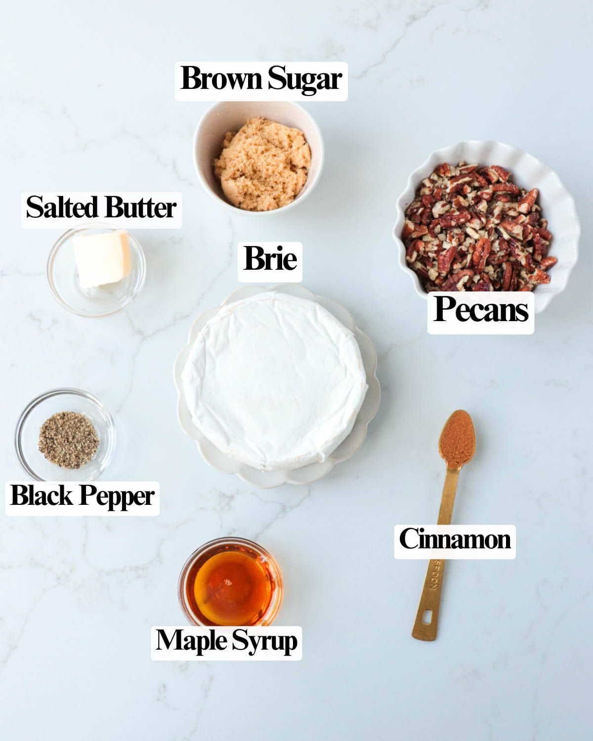Labeled ingredients for the recipe.