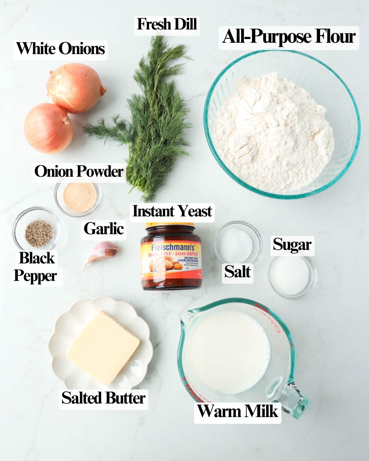 Labeled ingredients for the recipe.