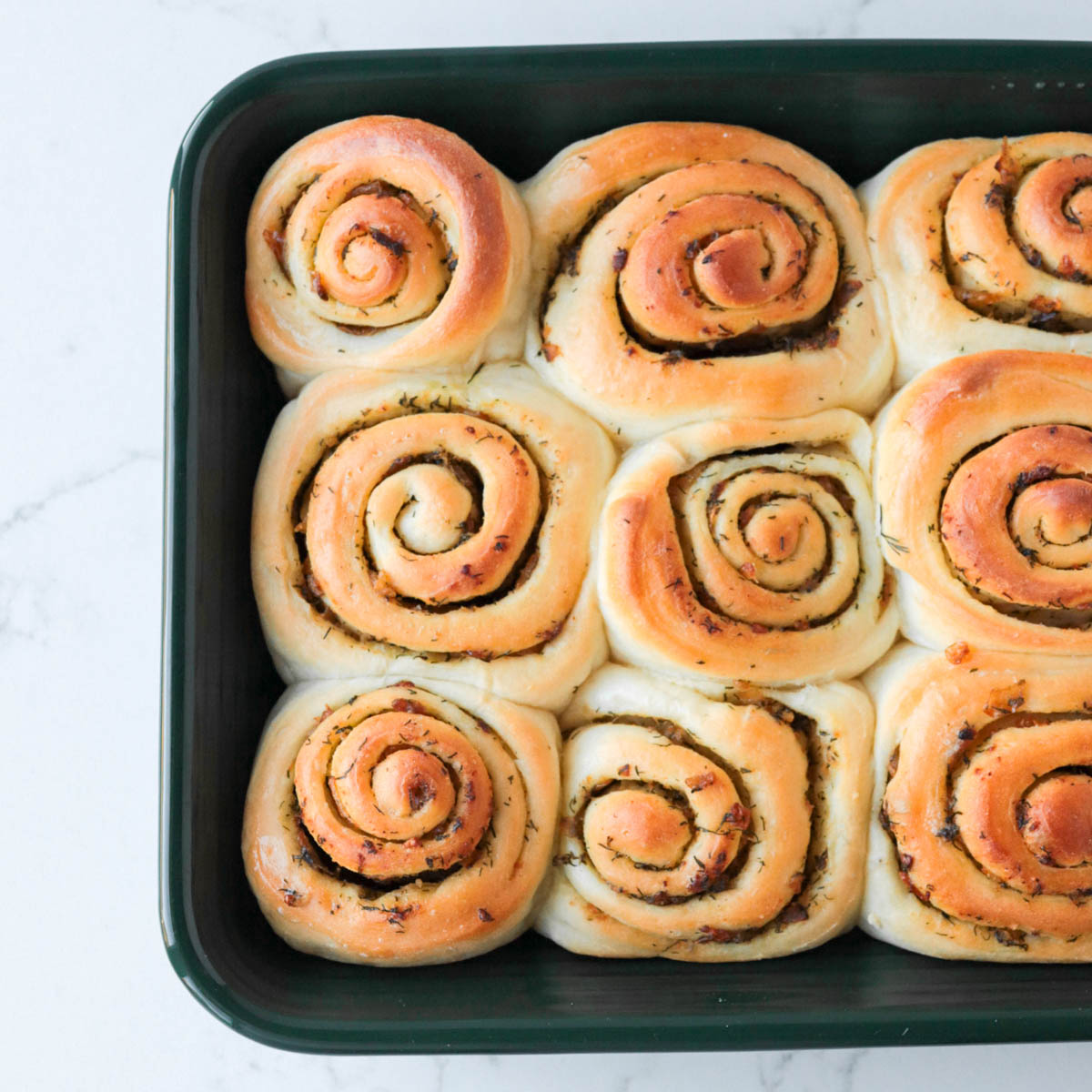 Baked rolls in a pan.