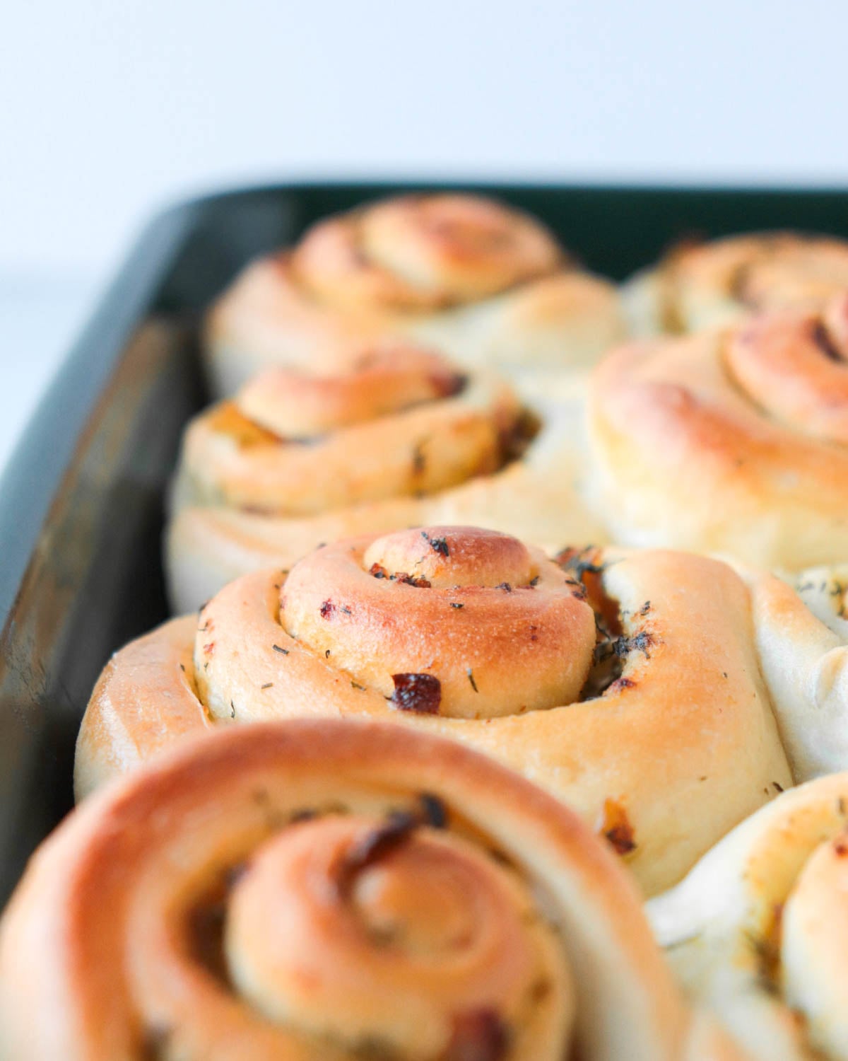 Dinner rolls in a pan.