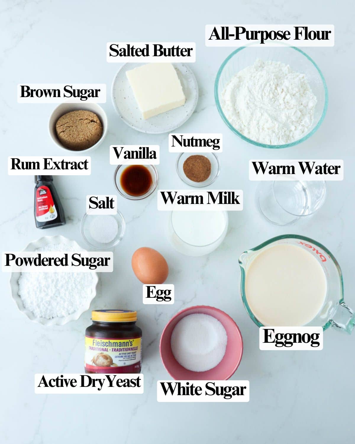 Labeled ingredients for the recipe.