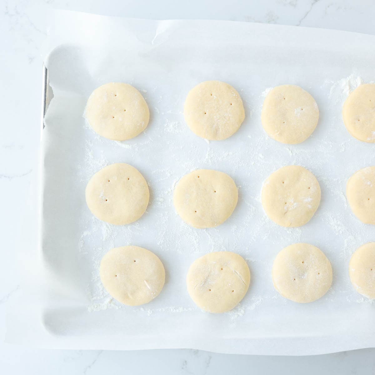 Risen doughnuts before frying.