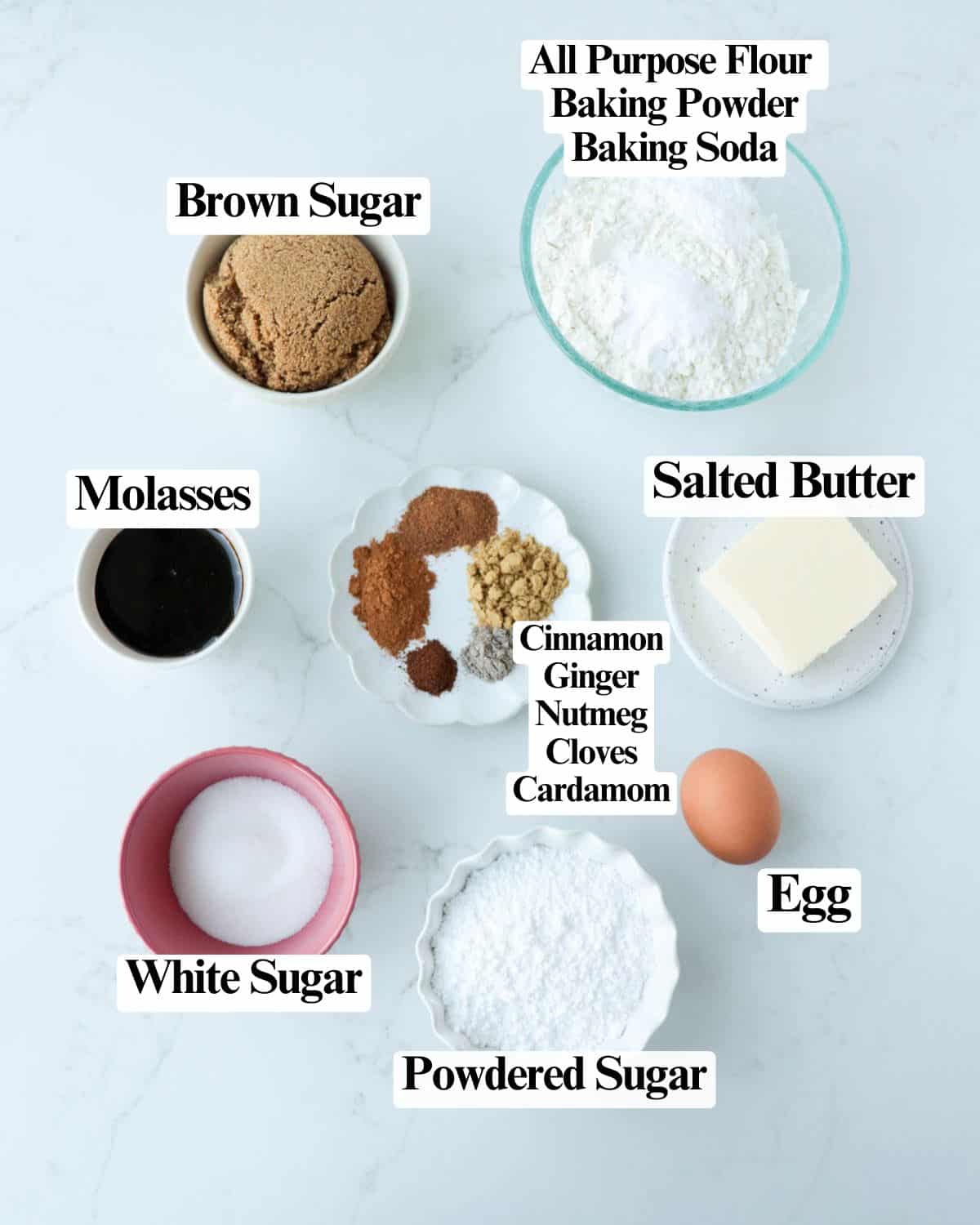 Labeled ingredients for the recipe.