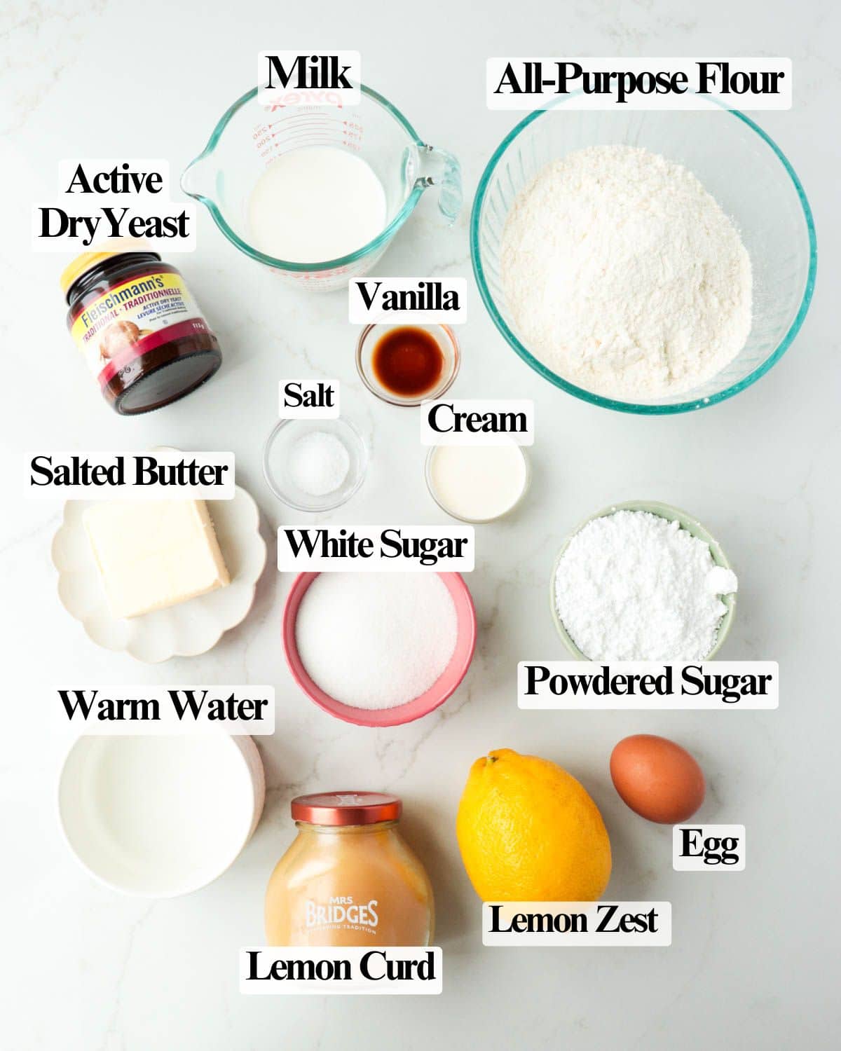 Labeled ingredients for the recipe.
