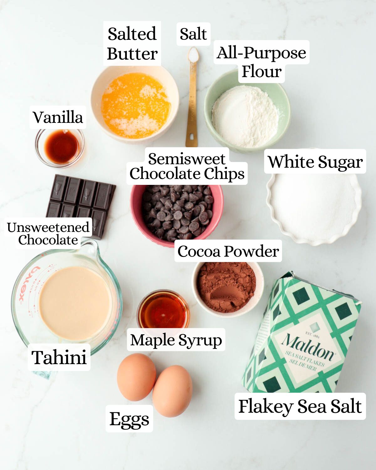 Labeled ingredients for the recipe.