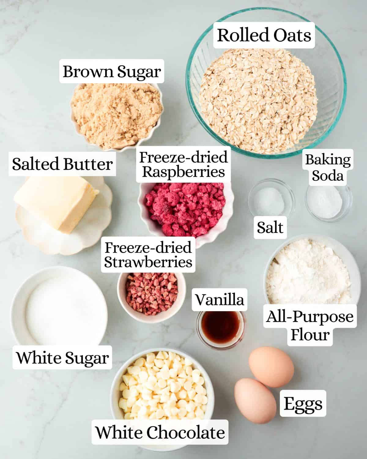Labeled ingredients for the recipe.