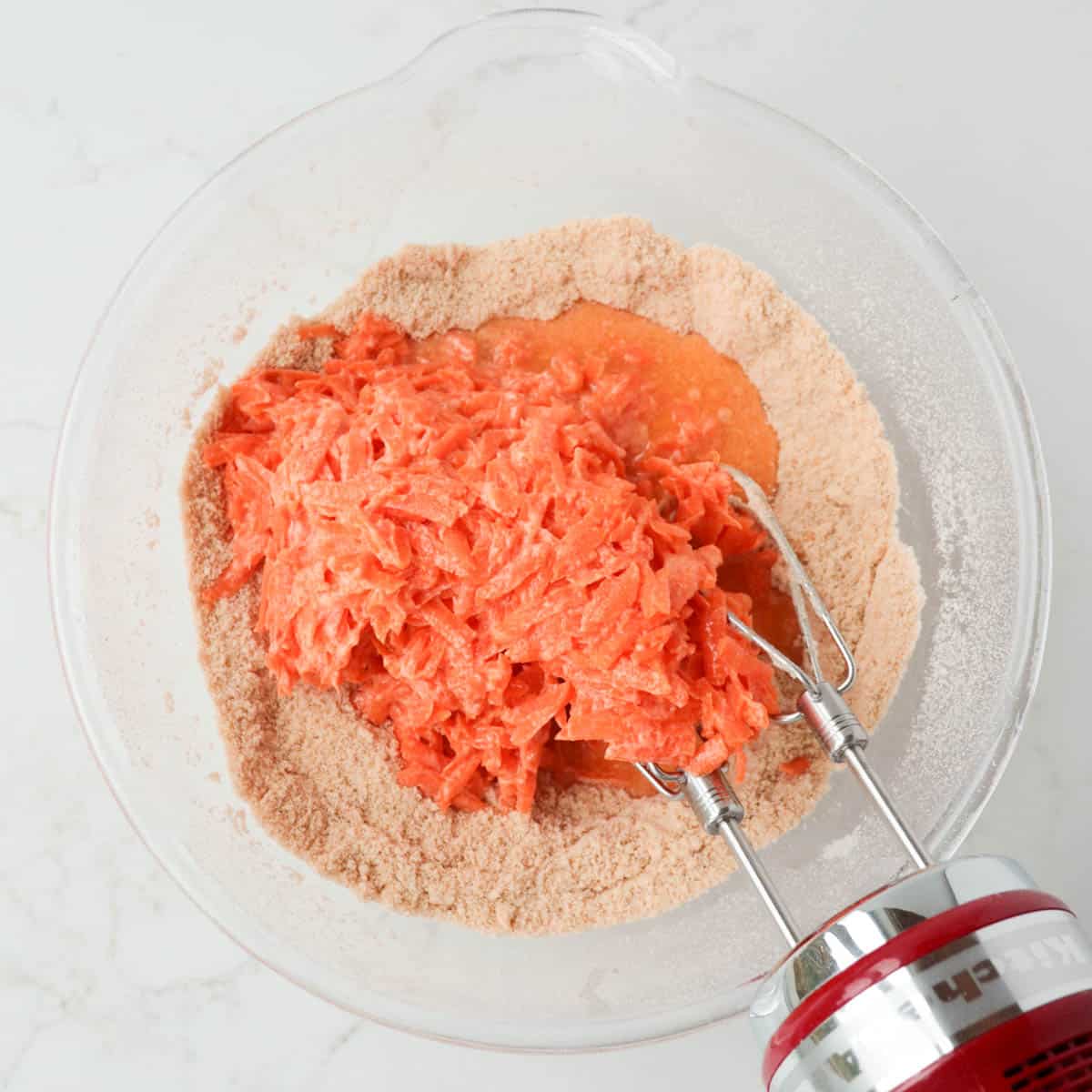 Combined carrot mixture added to butter and flour mixture.