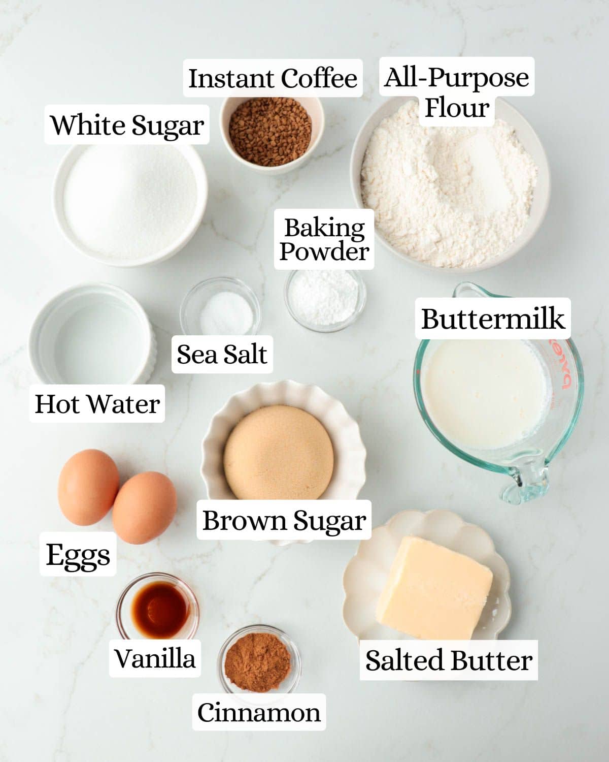 Labeled ingredients for the recipe.