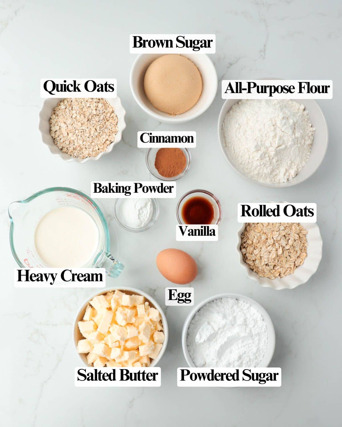 Labeled ingredients for the recipe.