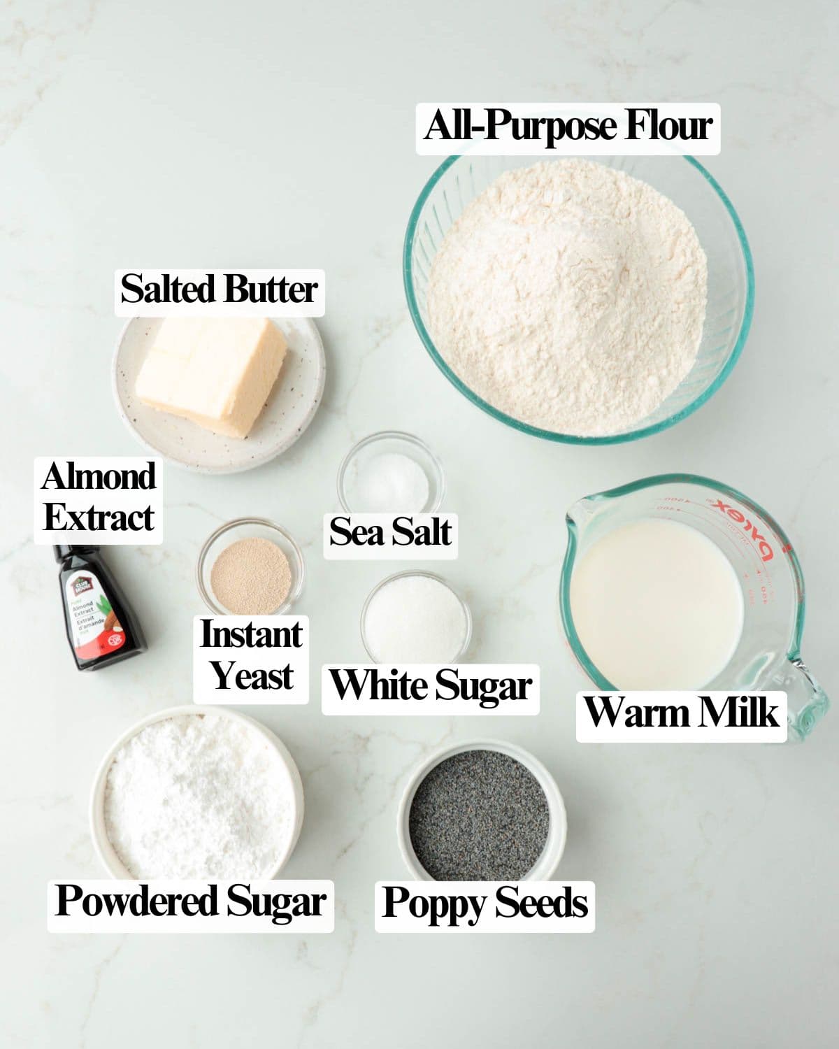 Labeled ingredients for the recipe.