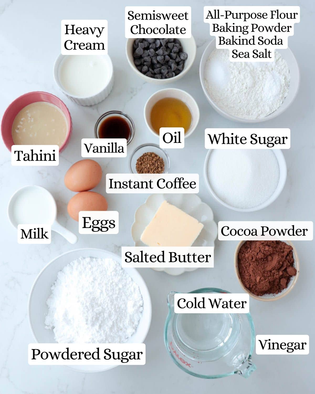 Labeled ingredients for the recipe.