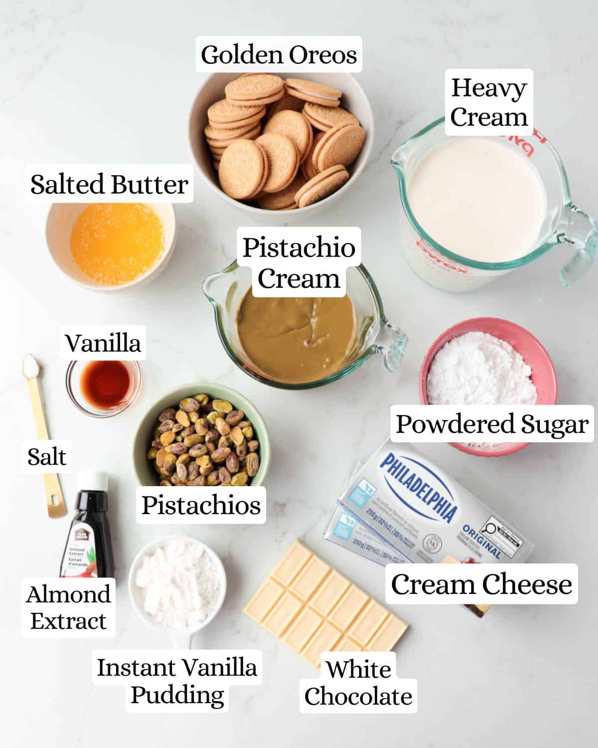Labeled ingredients for the recipe.