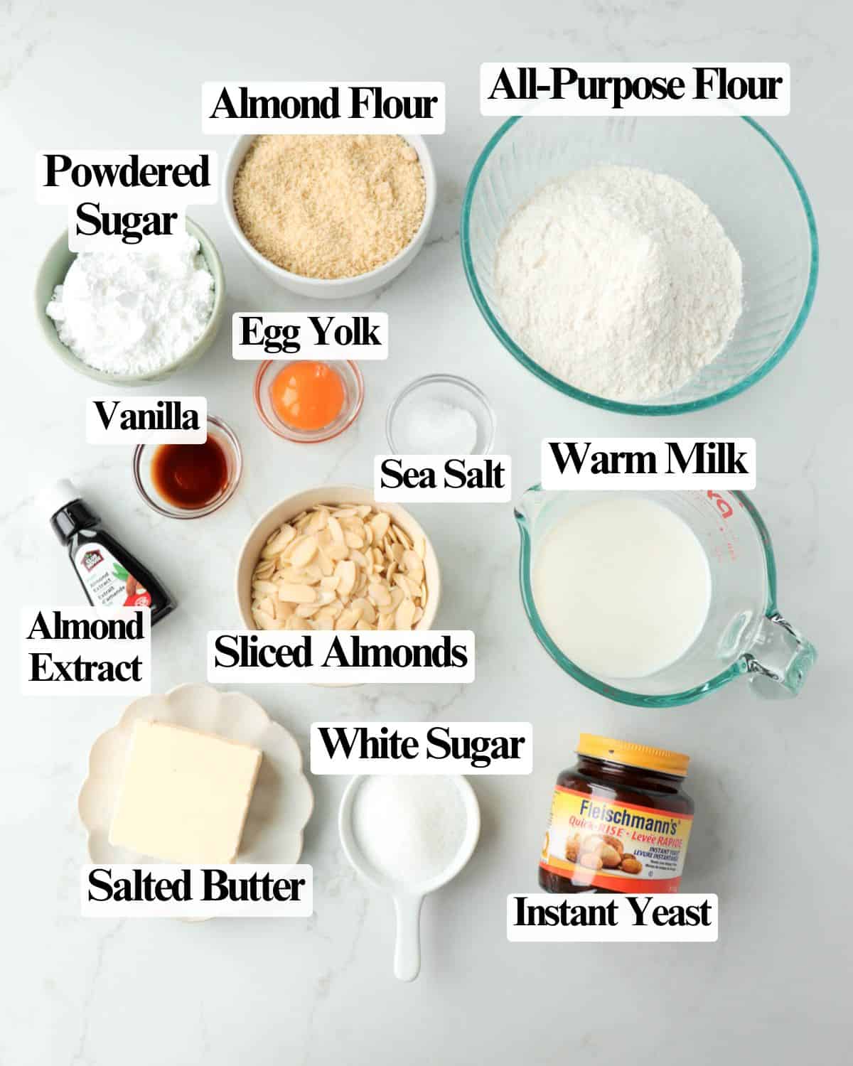 Labeled ingredients for the recipe.